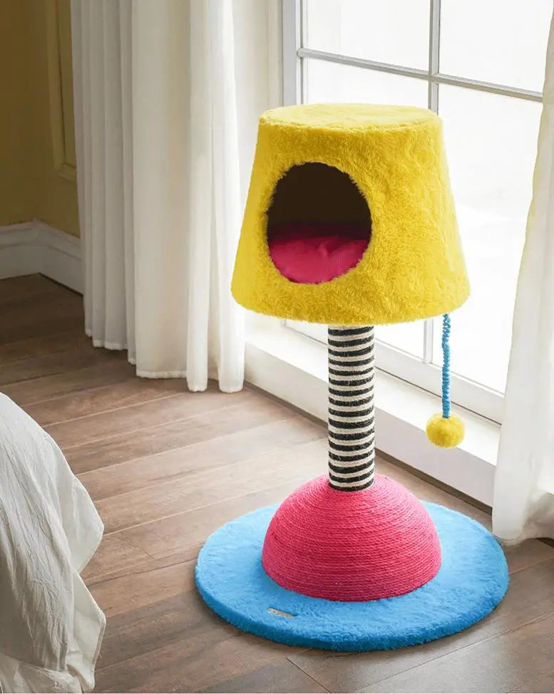 Stylish Table Lamp Cat Condo with Scratching Post | Space-Saving Cat Furniture