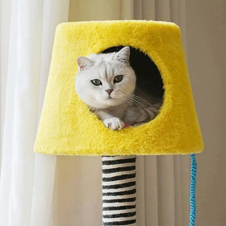 Stylish Table Lamp Cat Condo with Scratching Post | Space-Saving Cat Furniture