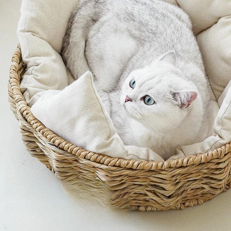 Woven Rattan Pet Bed - Luxurious Hand-Woven Pet House for All Seasons